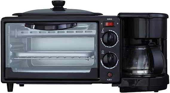 3-in-1 Breakfast Station - Includes Coffee Maker, Non-Stick Griddle, and Toaster Oven - Versatile Breakfast Maker with Timer - Black