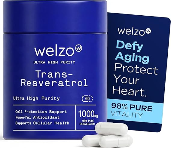 Welzo Trans-Resveratrol 1000mg Per Serving – 60 Vegetarian Capsules | High-Strength Antioxidant for Anti-Ageing, Cellular Purity & Longevity | 98% Standardised Japanese Knotweed | Third-Party Tested