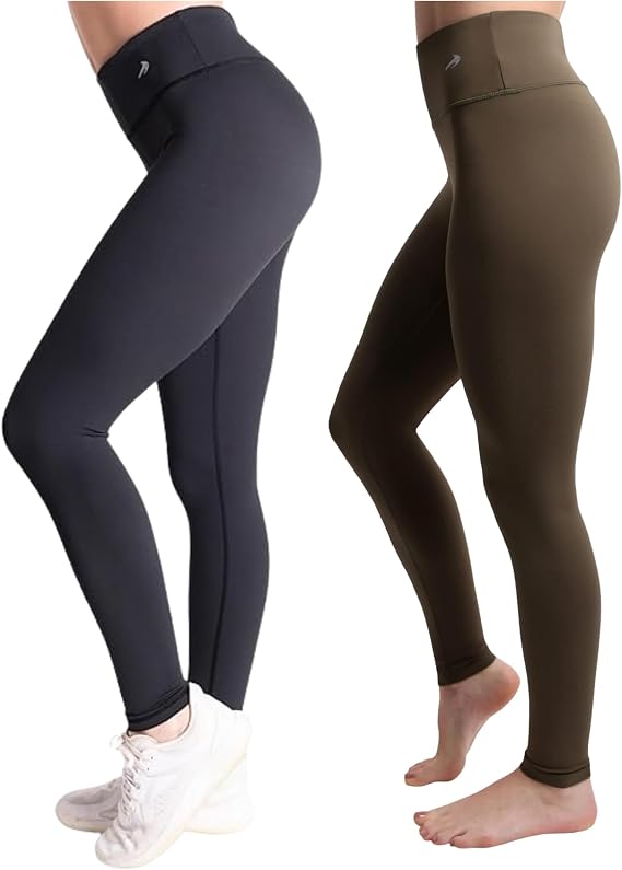 CompressionZ Tummy Control Compression Leggings for Women | High Waisted Workout Yoga Pants (Black + Olive Brown, X-Large) Bundle