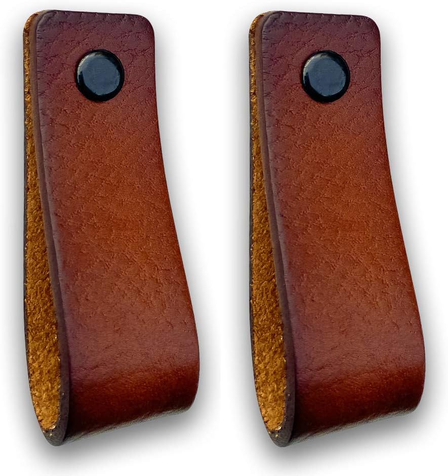 Brute Strength - Leather Handles for Furniture - Cognac - 2 pcs - 16,5 x 2,5 cm - Cabinet Handle, Door Handle for Kitchen, Bathroom, cabinets, Dresser, Wood
