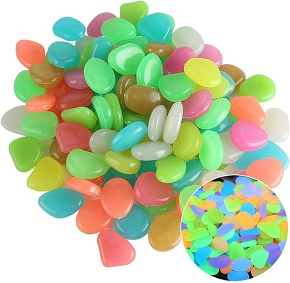 Luminous Decorative Pebbles, Colored Stones, About 1 inch in Size, for Gardens and Aquariums (100 Pieces)