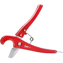 Sharp-tec PVC Pipe Cutter 0-32mm, Ratchet Plastic Pipe Cutter with Aluminum Alloy Body, Plumbing Pipe Slice for PVC PPR Plastic, Red