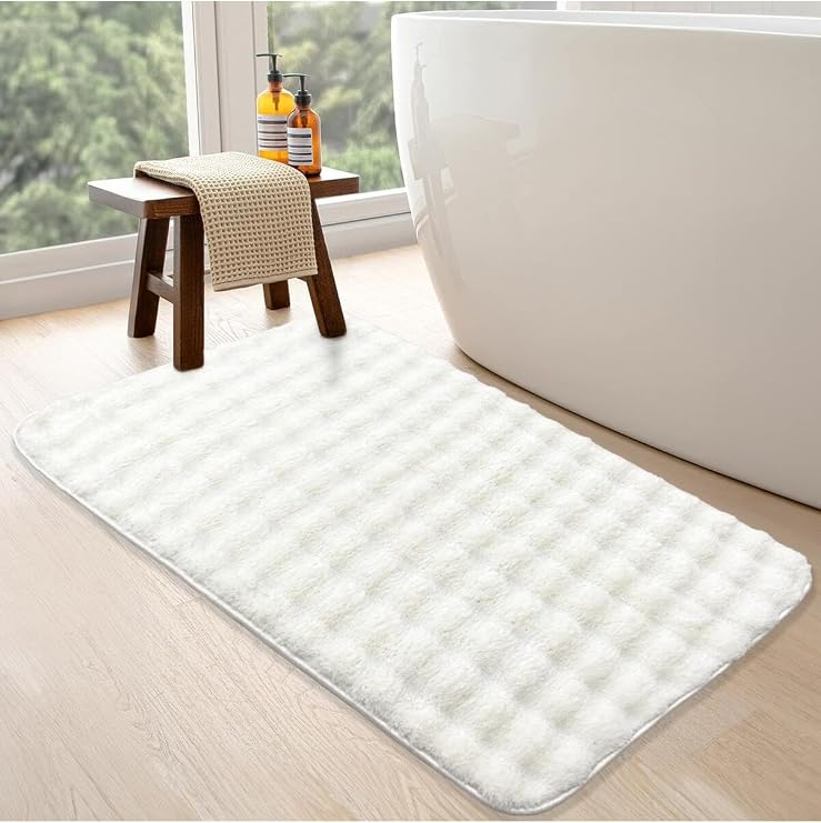 Bubble Krem Banyo Halısı, 70 x 120 cm, Makinede Yıkanabilir, Kaymaz Tabanlı