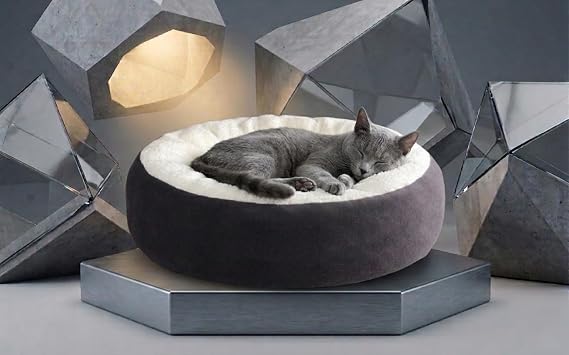 Çift Renk Simit Kedi Yatağı, Küçük Irk Köpek Yatağı, Gri 55cm