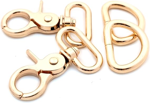 Trigger Snaps with D Rings, 6 Sets Hook Clasps Oval Swivel Trigger Clips Hooks Clips Snap for Straps Bags Belting Leathercraft (Gold,1 1/4")