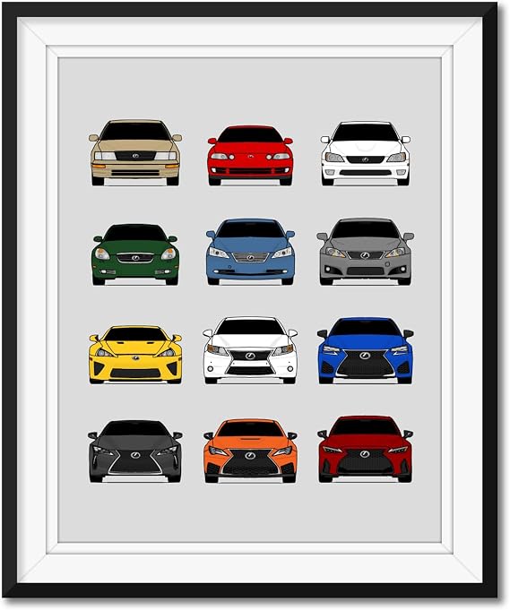 Custom Car Posters Handmade Poster compatible with Lexus Evolution Print Wall Art Decor Best of Lexus Generations- Multi, 8x10 Metallic Print (Unframed) - Gift for Car Enthusiast