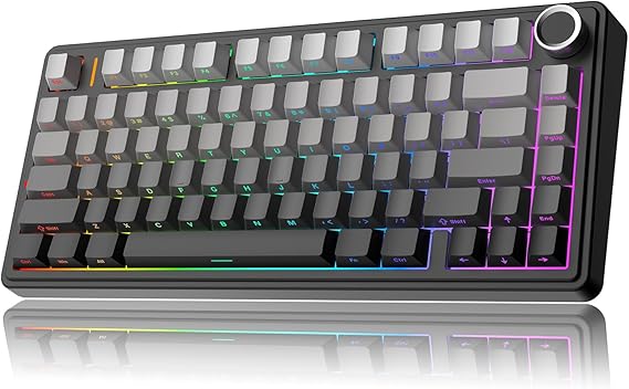 MechLands AULA F75 PRO 75% Mechanical Custom Creamy Keyboard, BT5.0/USB-C/2.4GHz Wireless Gaming Keyboard, Gasket Structure, Hot Swappable, Knob, RGB, Reaper Switches for Win/Mac (Gradient Black)