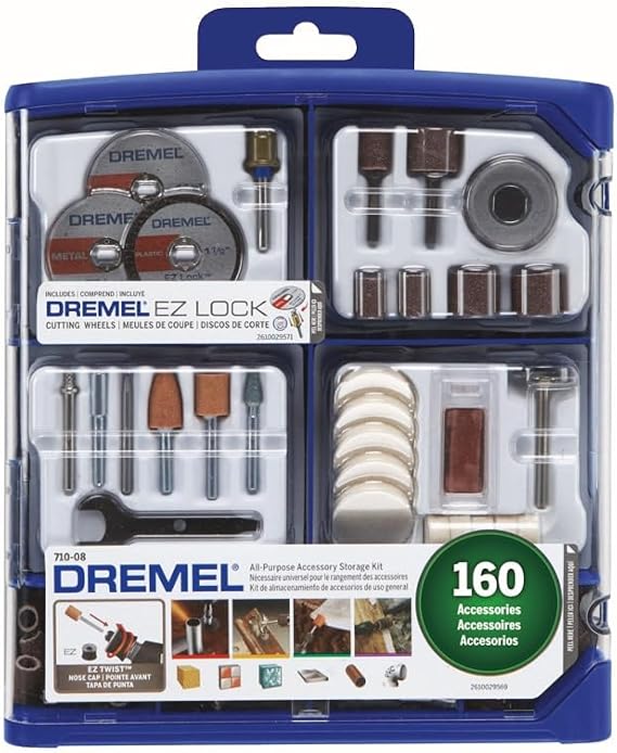 Dremel Rotary Accessory Kit, 160-Pc. -710-08 | Ez Lock, EZ402 germe pimi, kesme tekerlekleri, zımpara bantları ve diskler, parlatma diskleri (160 adet) ile 160 parçalı set