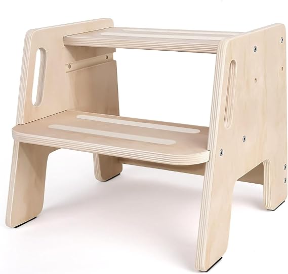 Kottwca Wooden Step Stool, 2 Step Stool for Kids with Safety Strip & Handle