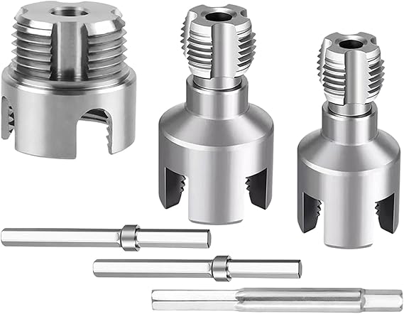 Pipe Threading Tool Kit for 1/2" 3/4" 1" PVC Pipes, Dual-Function Internal & External Thread Cutter Set,Quick Change Adapter, Universal Pipe Threader for Electric Drill, (1inch+1/2inch+3/4inch)
