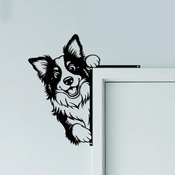 CUTHOLLOW Peeping at Border Collie Door Topper Sign Metal Wall Art Decor
