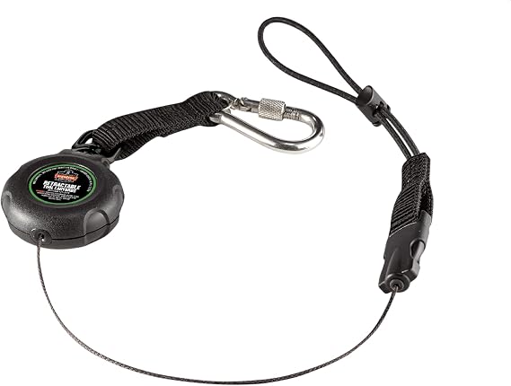 Ergodyne Squids 3001 Retractable Tool Lanyard with Carabiner Mount and Loop Attachment End, Tool Weight Capacity 2 lbs,Black