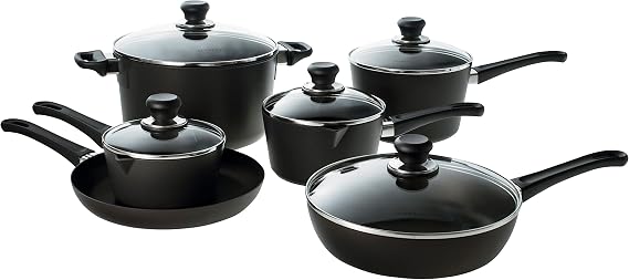 Scanpan Classic Plus 10 piece Nonstick Cookware Set Compatible with Gas and Electric Stovetops, Metal Utensil Safe, Oven Safe to 500F, Dishwasher Safe, Black