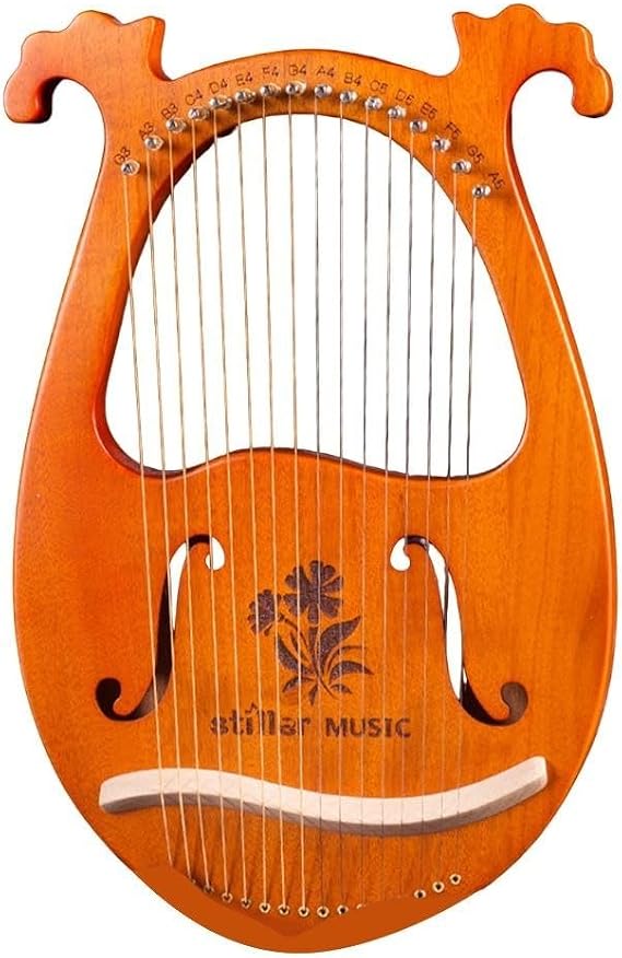 Wooden Lyre Harp with 16 19 Strings and Tuning Wrench, for Classical Music Enthusiasts (19 StringB)