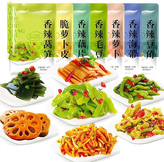 Vegetable Snack Gift Packs,Side Dishes,Dried Radish,Lotus Root Slices,Green Beans,Kimchi,Instant Meal Replacement Foods, Leisure Foods,Vegan,Pickle,Delicious Chinese Snack Gifts (40 Packs)