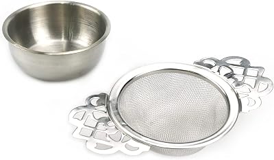 1 Set Silver Stainless Steel Tea Strainer with Drip Bowl, Mesh Loose Leaf Tea Infuser with Double Winged Handle