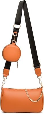 Herald Quilted Small Crossbody Bag for Women, Trendy Design Shoulder Side Handbag Clutch with Coin Purse & Chain Strap Brown