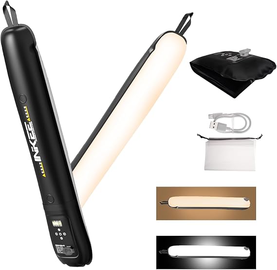 INKEE GC12 12W Bi-Color Handheld Inflatable Light LED Tube Light Video Light, 2700K-6500K Portable LED Video Light with Built-in Battery, CRI 95, for Photography & Video Recording