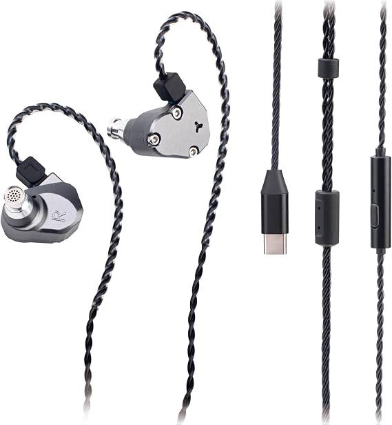 TINHIFI C2 Mech Warrior HiFi Earphone LCP PU Composite Diaphragm in Ear Monitors with 0.78 2pin Gold-Plated Cable IEM Headphones (Gun Color, C2 2025 Type-C+Mic)