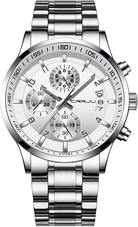 CRRJU Men's Fashion Stainless Steel Black Waterproof Quartz Watch for Men