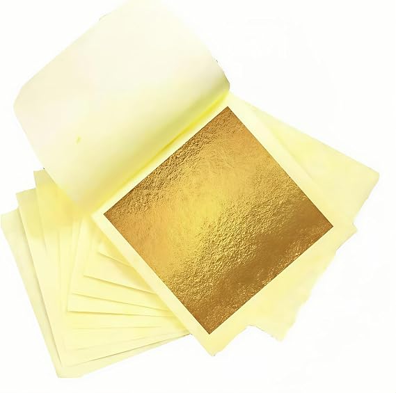 50 Sheets Gold Leaf Sheets, Premium Gold Flakes for Decorating Cakes