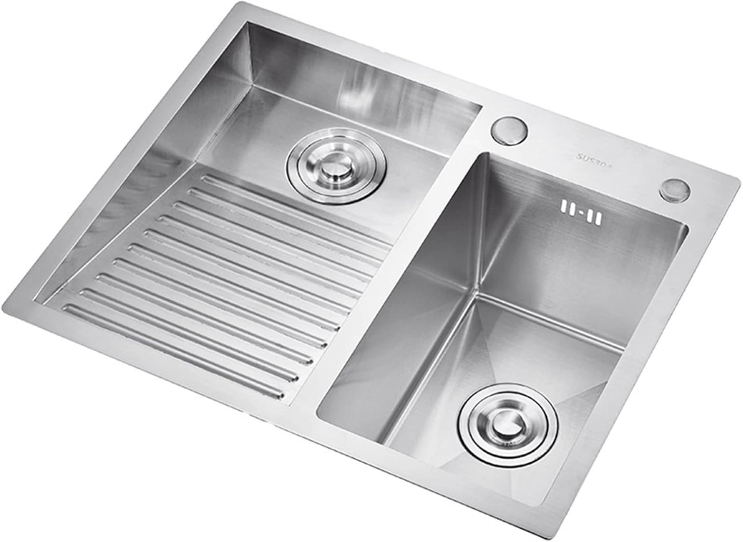 Laundry Utility Sink with Washboard Stainless Steel Kitchen Sink Household Pool Balcony Room Wash Basin Easy Clean Double-Bowl 600mm23.6Inch