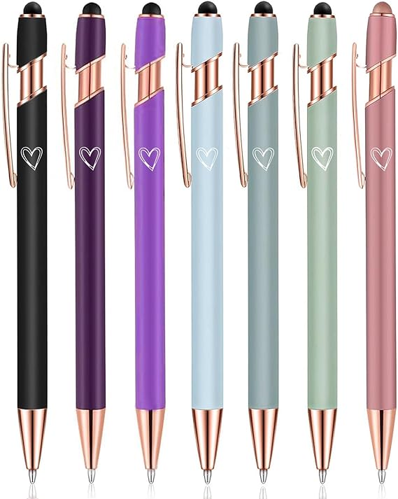7 Pack 2 in 1 Ballpoint Pen with Stylus Tip, Metal Stylus Pens for Touch Screens,1.0 mm Black Ink Retractable Ballpoint Smooth Writing Pens for work colleagues (Multicolor)