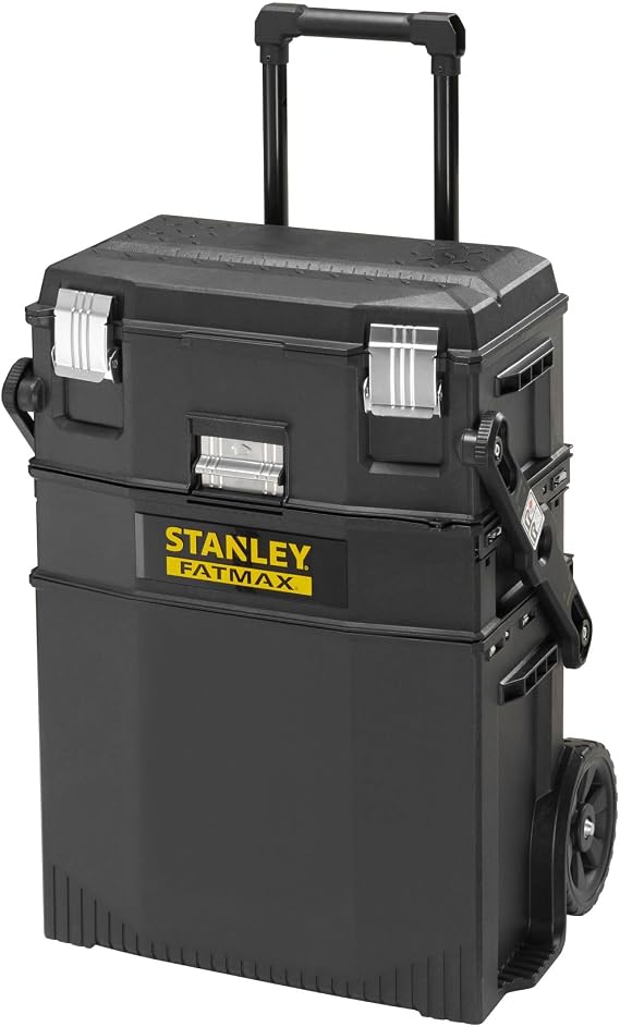 STANLEY FATMAX Cantilever Rolling Toolbox Trolley, 4 Level Workstation with Portable Tote Tray for Tools and Small Parts, 1-94-210 , Black
