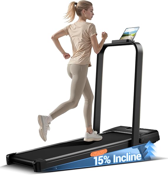 Foldable Treadmill with 15% Incline 300 LBS Quiet Compact Under Desk Treadmill