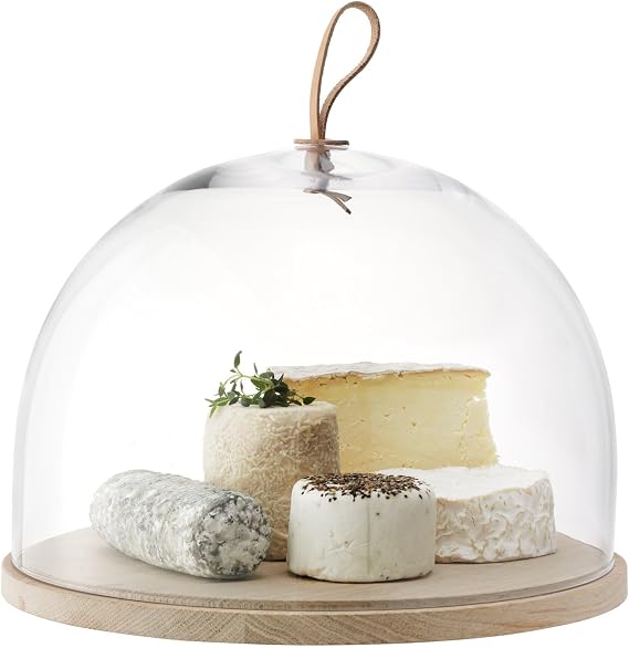 LSA International Ivalo Dome & Ash Base Ø32cm H20.5cm Clear| 1 Unit | Mouthblown & Handmade Glass | Hand Planed Wood | IV03