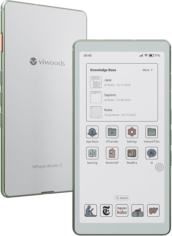 VIWOODS 6.13'' AiPaper Reader C with Color Display, E Ink eReader Device with Adjustable Warm and Cool Light, Ultra-Thin & Light, AI Integrated, 128GB Storage
