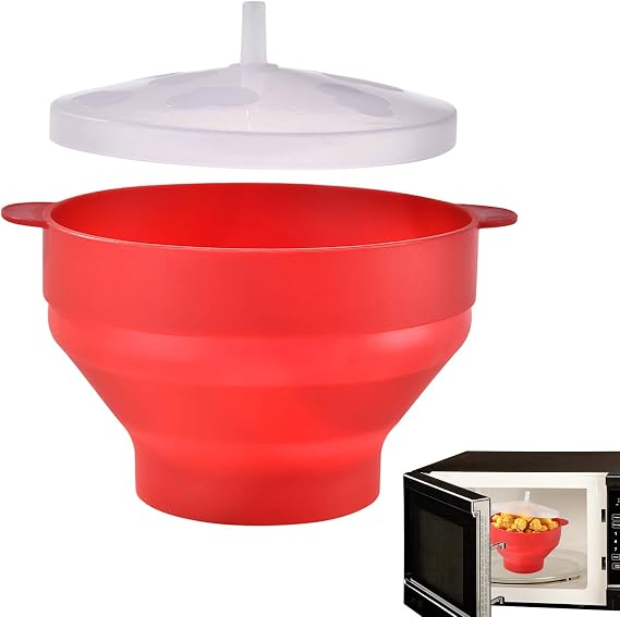 Silicone Popcorn Popper Microwave | Foldable silicone microwave popcorn bowl with lid, round with handle, foldable bowl, popcorn machine, kitchen baking tools