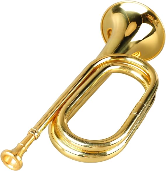 Brass Cavalry Bugle with Mouthpiece, Flat Military Design
