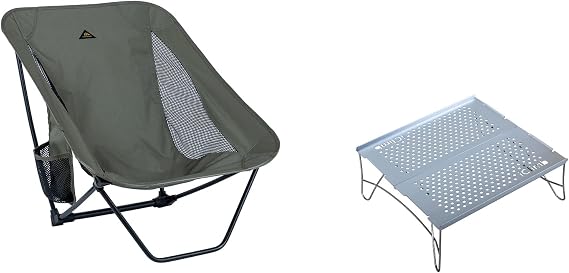 iClimb 1 Low Folding Chair and 1 Solo Mini Folding Table Bundle, Ultralight Compact for Solo Person Outdoor Backpacking Camping Hiking Beach Concert