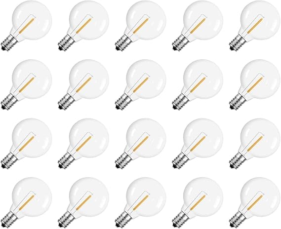 20Pcs G40 LED Replacement Light Bulbs E12 Screw Base Globe LED Bulbs,Warm | 3V E12 Shatterproof Solar Bulb String Lights