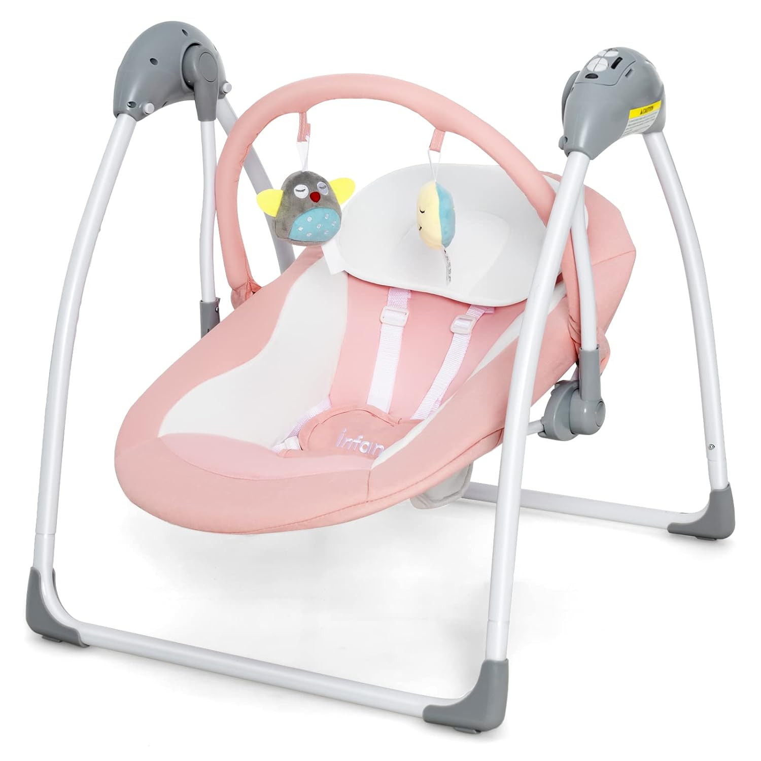 INFANS Baby Swing for Infants, Compact Portable Baby Electric Rocker for Newborn with 5 Speed Natural Sway Music Timing 2 Toys Remote Control, Easy Fold, 0-6 Months Boy Girl Light Pink