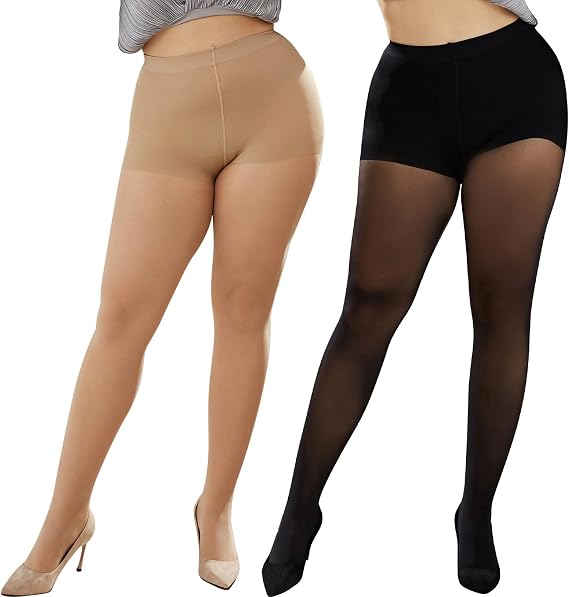 Women's Plus Size Pantyhose Sheer Stocking Control Top Tights High Waist Ultra-Soft Panty Hose, 1/2 Pairs