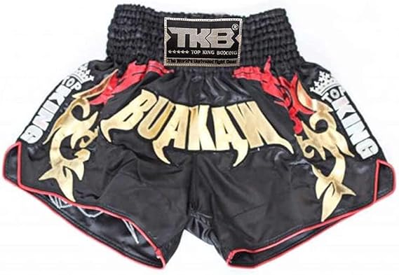 TOP KING Boxing Muay Thai Shorts Trunks Normal Style (Buakaw-Black,X-Large)