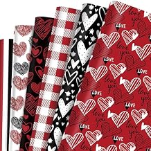 iKammo 12 Sheet Pink Valentine's Day Wrapping Paper Pink Gift Wrap Paper Pink Love Heart DIY Craft Art Paper for Party Decor Supplies, 20 x 27 Inch (Black Red)