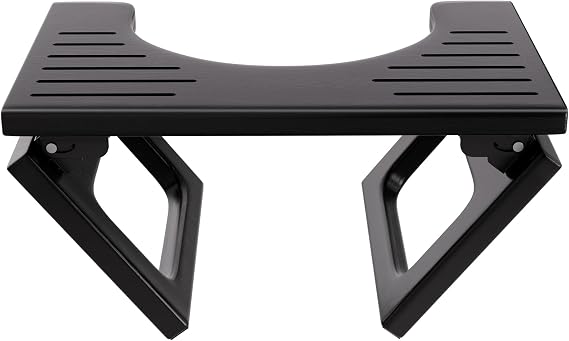 AmazerBath 8.5 Inches Bamboo Toilet Stool Squat for Adults, Collapsible Poop Stool for Bathroom, 0.79" Thickness Squatting Potty with Non-Slip Strip, No Assembly Required, Black