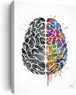 DAVUD Biggie Canvas Wall Art,Brain Watercolor Print Medical Art Science Art Geek Nerd Neurology Wall Art Brain Left Right Brain Poster Wall Decor- 16in x20 in-Ready to hang
