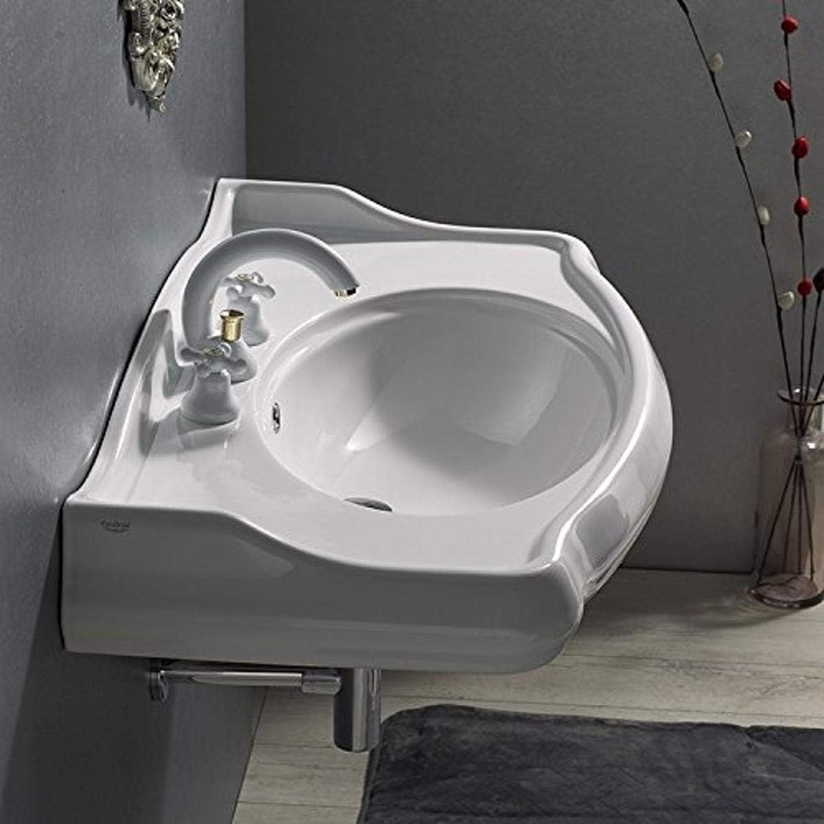 CeraStyle 030400-U-One Hole 1837 Rectangle Ceramic Wall Mounted Sink, White