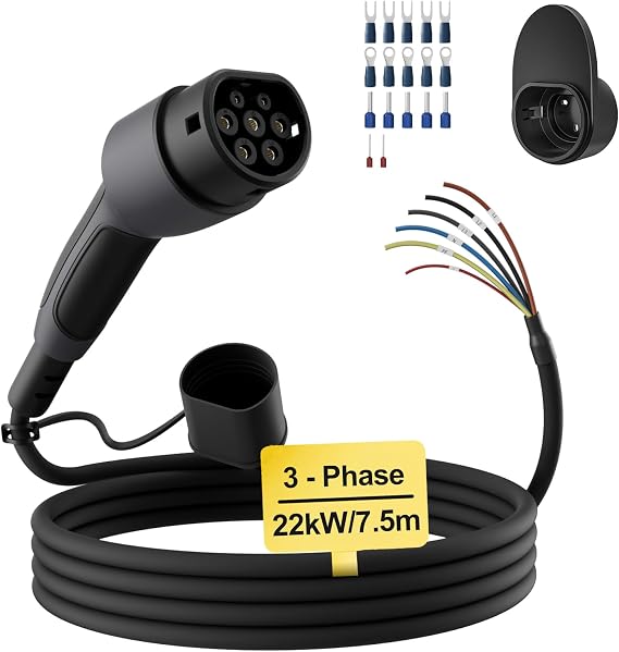 dé Type 2 Charging Cable Open End 22 kW [3-Phase 7.5 m 32 A] Free Cable End for Wallbox/Charging Station Replacement Cable
