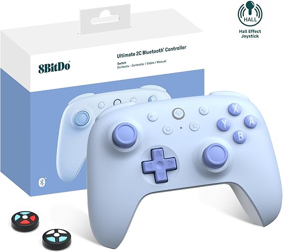 8Bitdo Ultimate 2C Bluetooth Controller for Switch 2, Switch/OLED/Lite, Hall Effect Joysticks, Non-linear Digital Triggers, Remappable L4/R4 Bumpers, 6-axis Motion, Rumble Vibration (Blue)