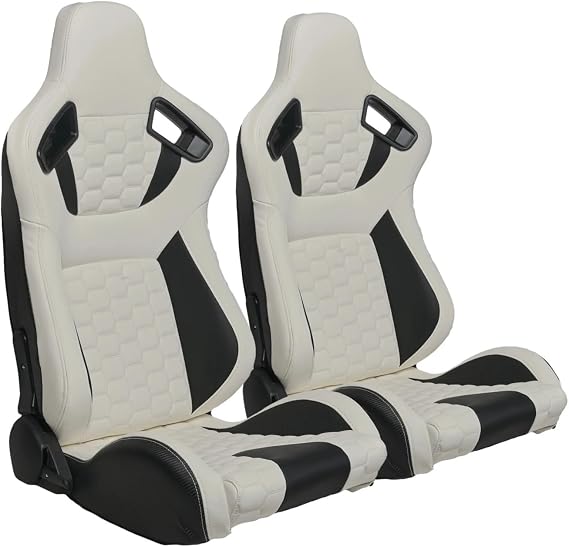 Racing Seats 2 PCS White, PVC Adjustable Universal Bucket Style, For Car Truck Simulator Back Sport Seat