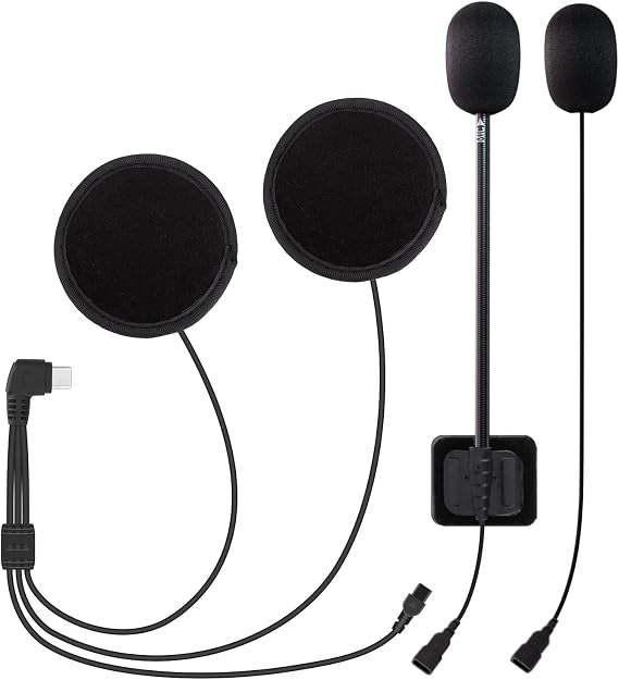 LEXIN Motorcycle Audio Set for Helmet Bluetooth Headset, 36mm Speakers, Type-C Connector, Button/Boom Mic, Fit for B4FM/GTX/G2P/G16/G1/MeshCom/Novus