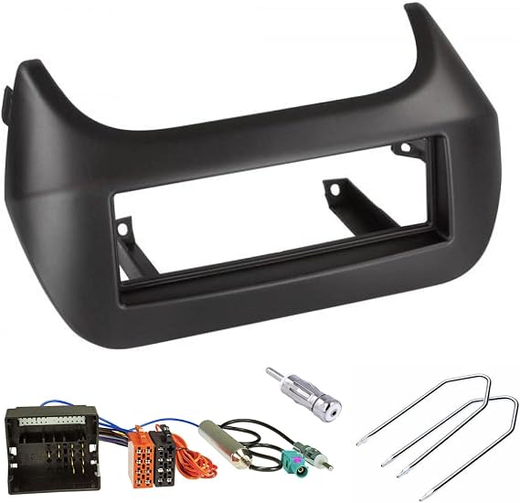 Sound-way Single DIN Car Radio Frame Installation Kit, 1 DIN Front Panel Frame, ISO Connector Cable, Antenna Adapter, Release keys, compatible with Citroen Nemo, Fiat Fiorino Qubo, Peugeot Bipper
