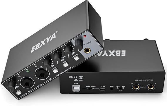 USB Audio Interface for PC,Computer Audio Interface for Recording Music 24Bit/196kHz, Portable Interfaz de Audio Mixer for Studio, Beginner Friendly Guitar Audio Interface(Black)
