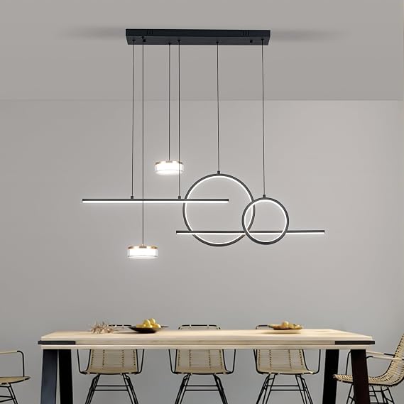 Modern Black LED Dining Room Light Fixture with Remote Control, 38.5" 38W 3-Color Temp Stepless Dimmable Island Pendant Lights, Hanging Adjustable Linear Chandelier for Kitchen Bar