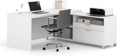 BESTAR Pro-Linea L-Shaped Office Desk, 72W, White
